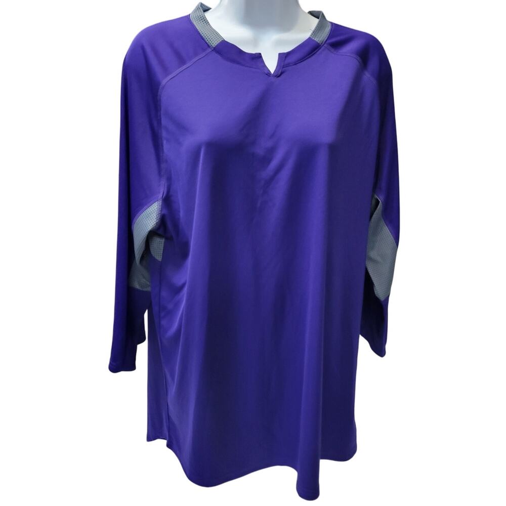 ADIDAS Mens Large CLIMALITE Purple w Gray GAMEDAY 3/4 Sleeve Shirt baseball
